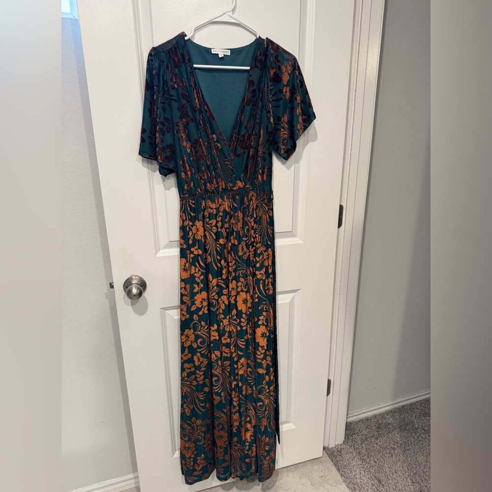 Baltic Born Uma Velvet Maxi Dress in Bronze and Jade